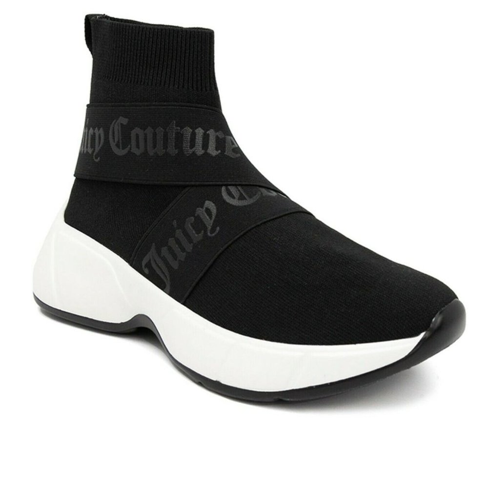 New women' s JUICY COUTURE Ariella Wedge Black Logo Modern Knit Boots Shoes